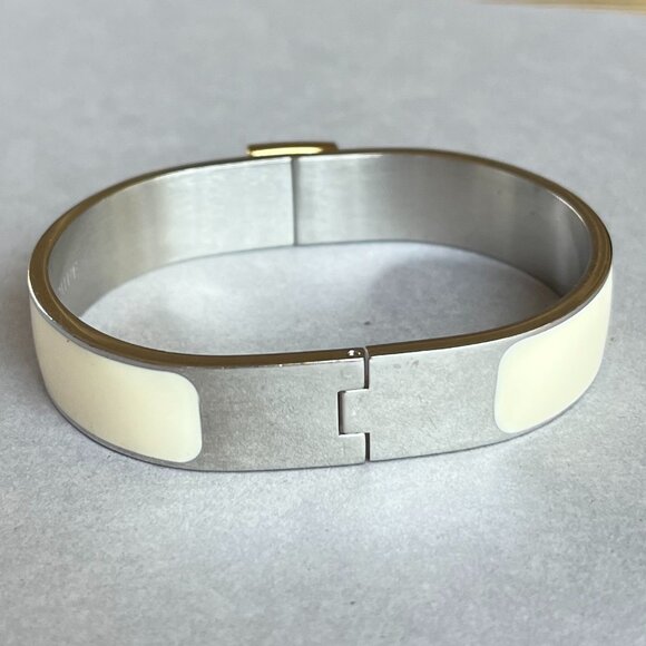 Rustic Cuff Stainless and Enamel Hinged Bangle Bracelet Logo - Picture 3 of 4